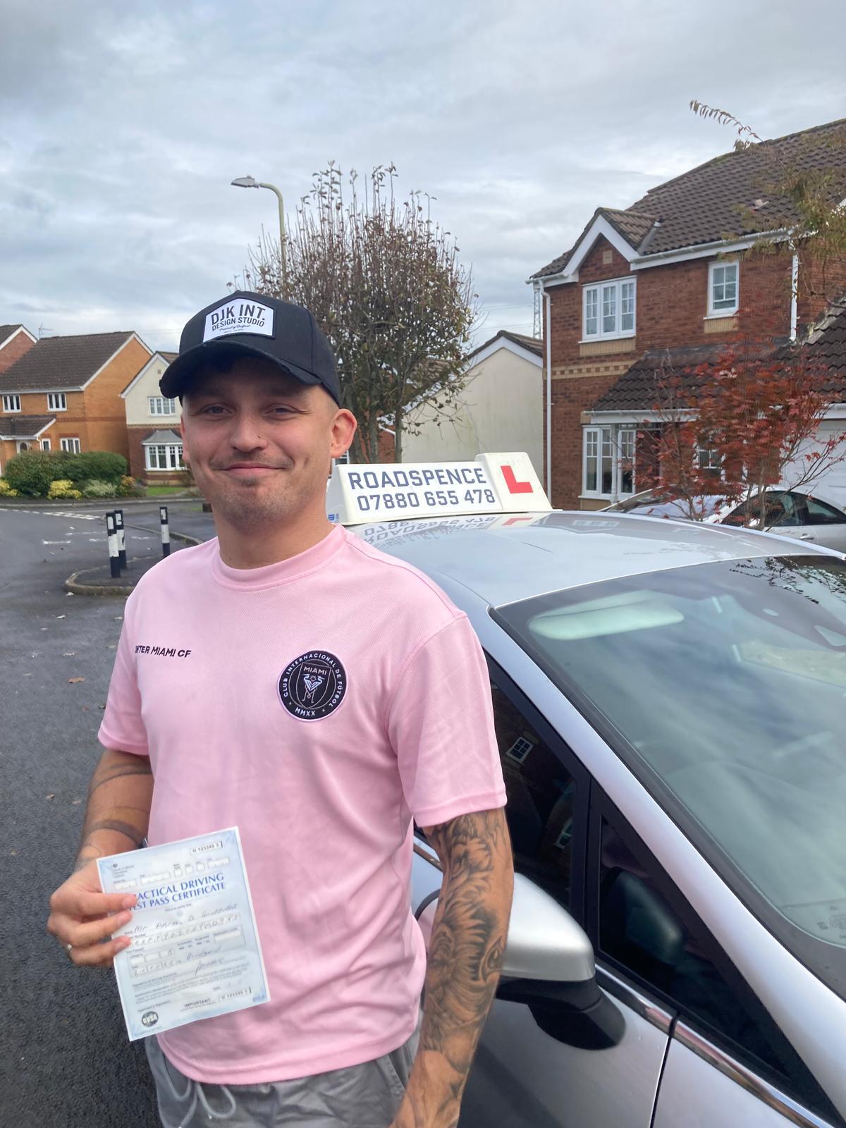 Aaron's image on pass day from RoadSpence driving school